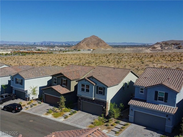 aerial view with a mountain view