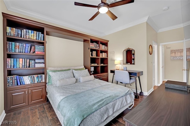 bedroom featuring ceiling fan and ornamental molding