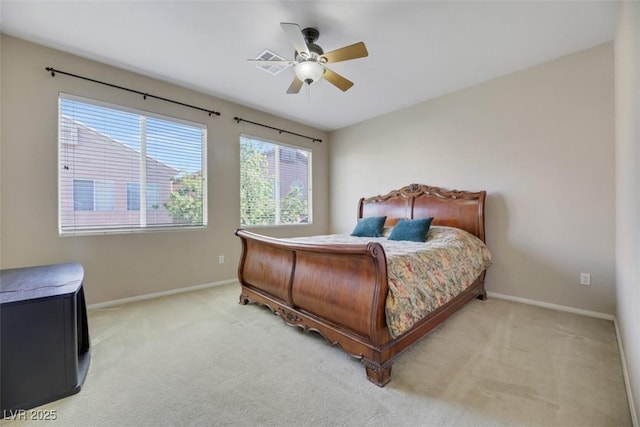 bedroom featuring ceiling fan and carpet floors