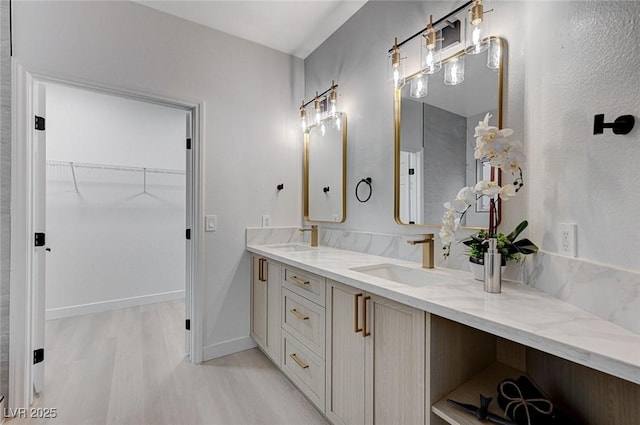 bathroom featuring wood-type flooring and vanity