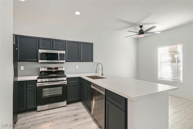 kitchen featuring kitchen peninsula, sink, and stainless steel appliances