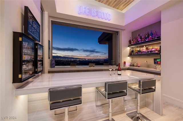 home theater room with bar area