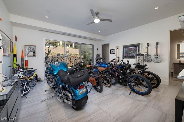 garage with ceiling fan