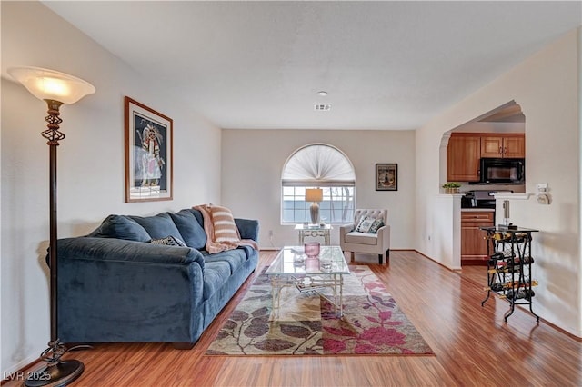 living room with light hardwood / wood-style floors