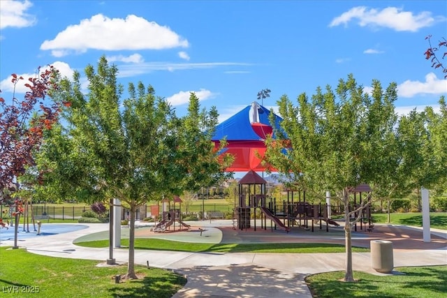 view of play area featuring a yard