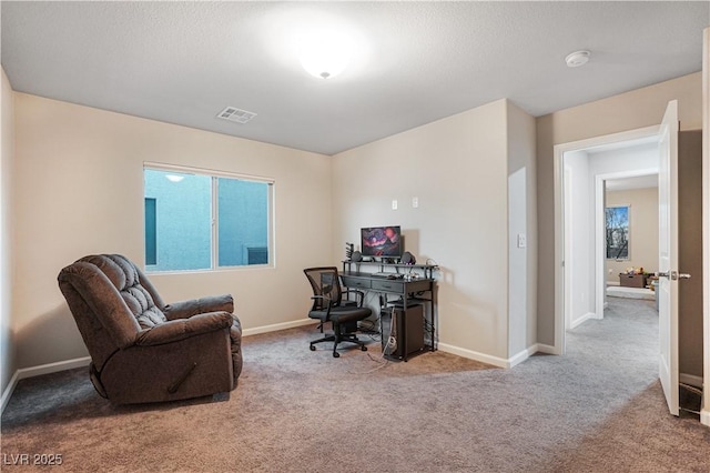 view of carpeted home office