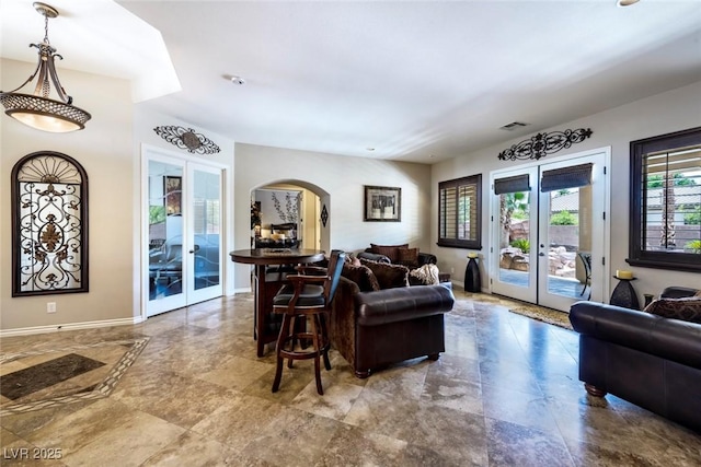 living room featuring french doors