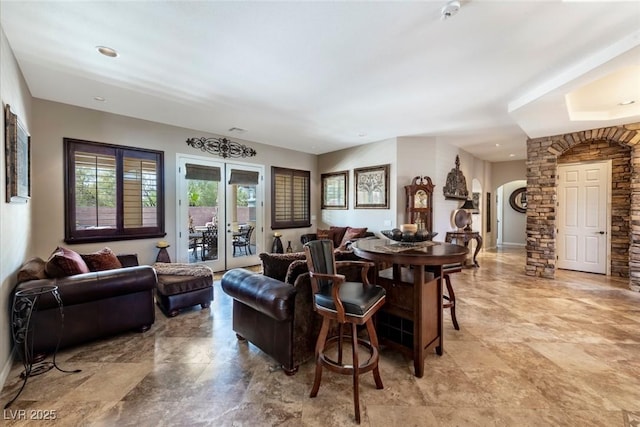 living room featuring french doors