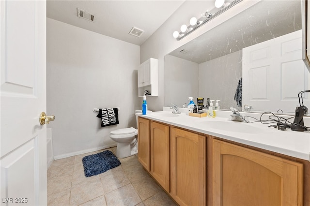 bathroom featuring tile patterned flooring, vanity, and toilet