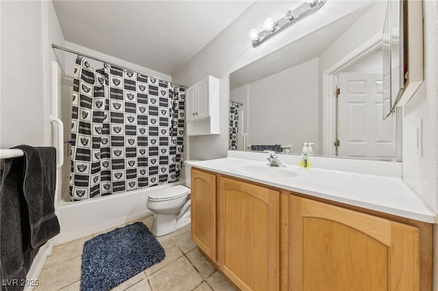 full bathroom with tile patterned floors, vanity, toilet, and shower / tub combo