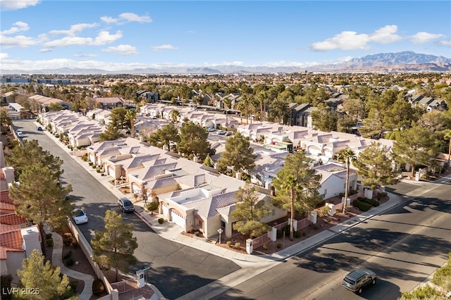 drone / aerial view featuring a mountain view