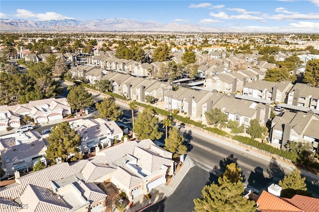 drone / aerial view featuring a mountain view