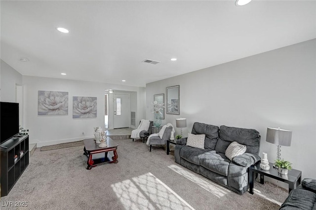 living room with carpet floors