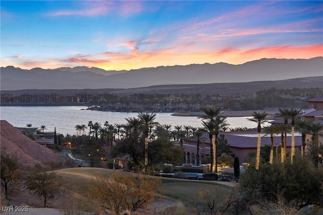 view of mountain feature featuring a water view