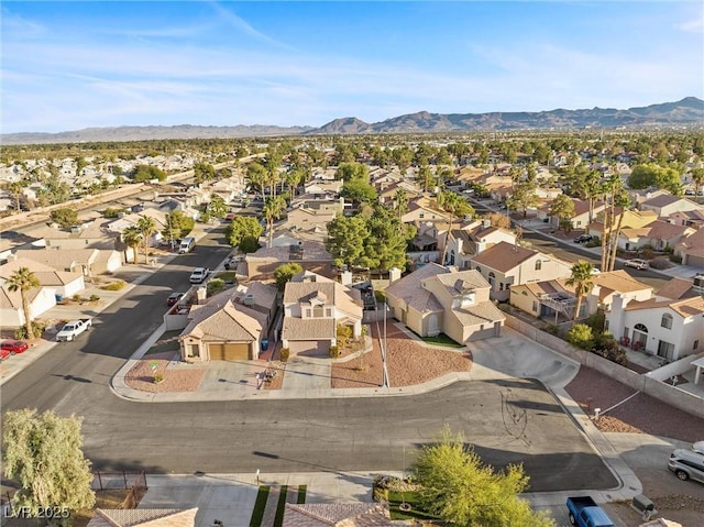 drone / aerial view featuring a mountain view