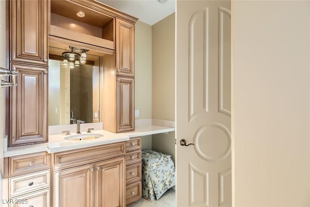 bathroom with vanity and tile patterned floors