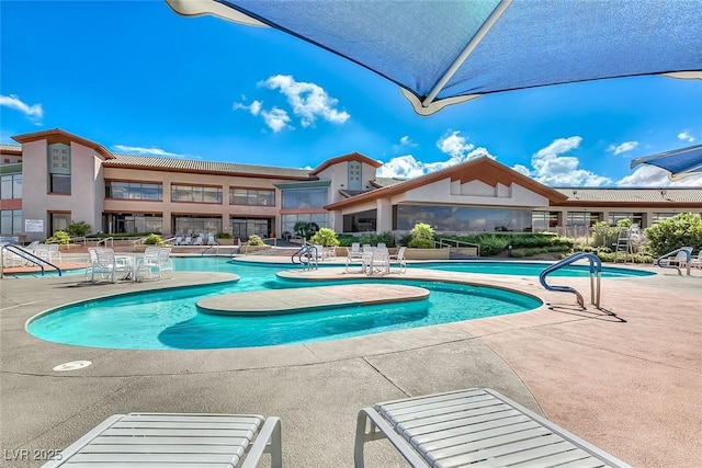 view of swimming pool with a patio