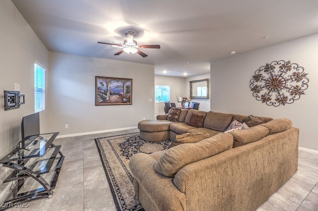 living room with ceiling fan