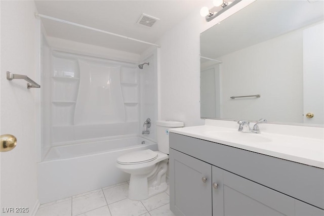 full bathroom featuring bathtub / shower combination, toilet, and vanity