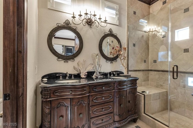 bathroom featuring vanity and walk in shower