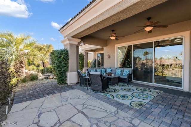 view of patio / terrace featuring outdoor lounge area and ceiling fan