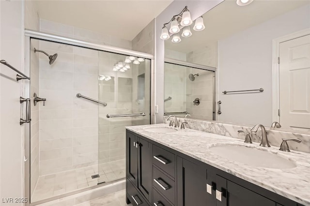 bathroom with vanity and walk in shower