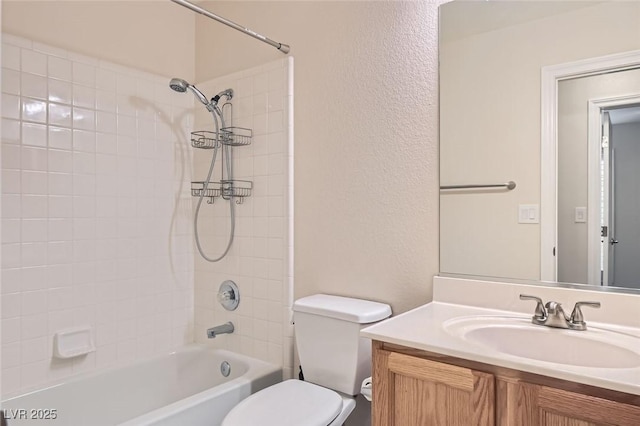 full bathroom with shower / bathing tub combination, vanity, and toilet