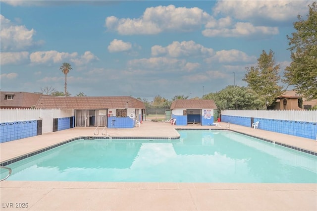 view of swimming pool with a patio