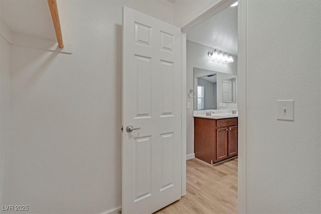 interior space featuring hardwood / wood-style floors and vanity