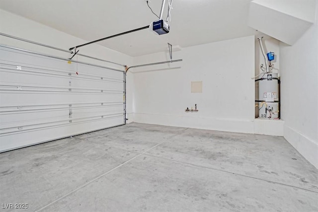 garage featuring secured water heater and a garage door opener