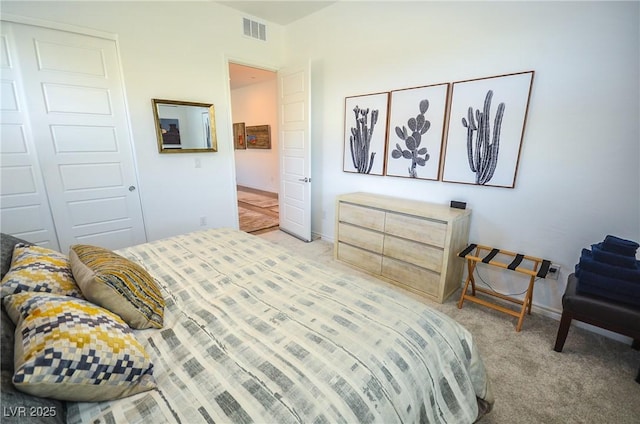 carpeted bedroom with a closet