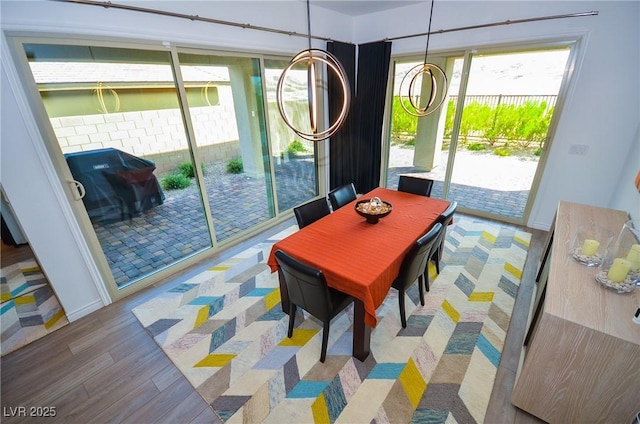 dining space with hardwood / wood-style floors