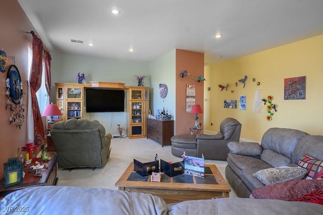 living room with light carpet