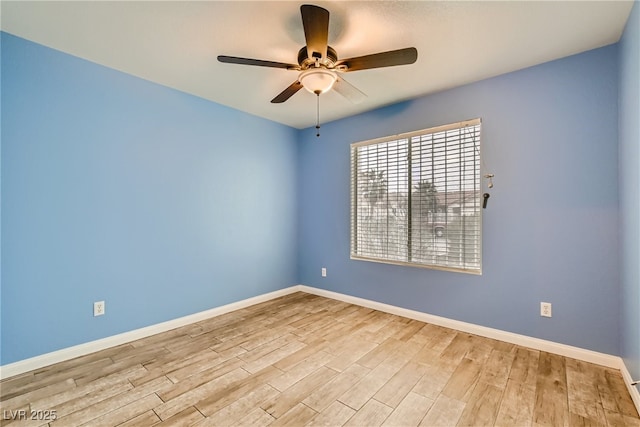 unfurnished room with ceiling fan and light hardwood / wood-style flooring