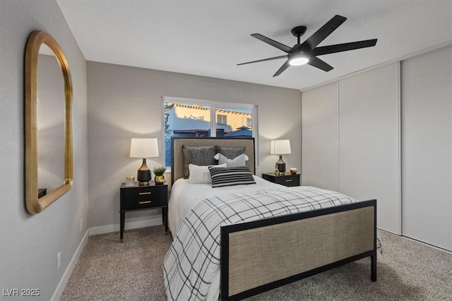 bedroom featuring ceiling fan and carpet floors