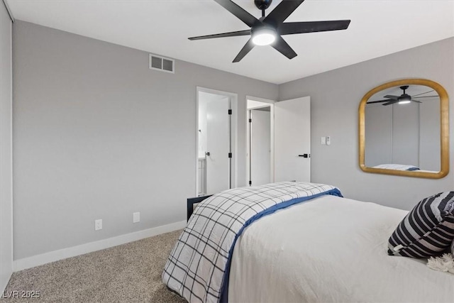 bedroom featuring carpet and ceiling fan