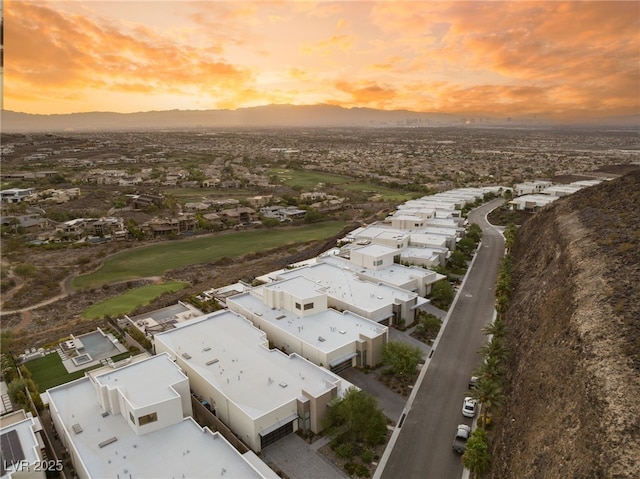 view of aerial view at dusk