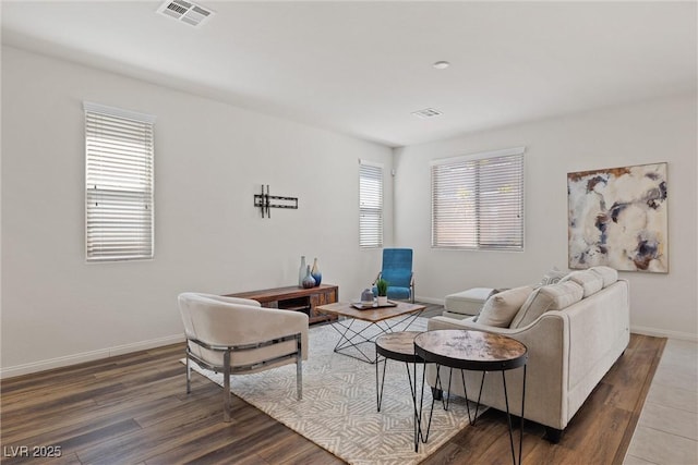 living room with dark wood-type flooring