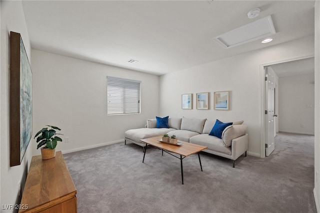 living room with light colored carpet