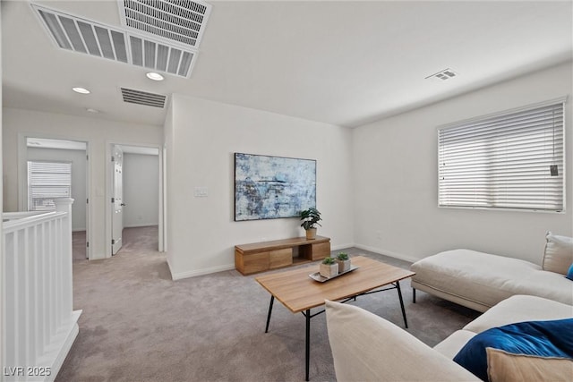 living room with light carpet