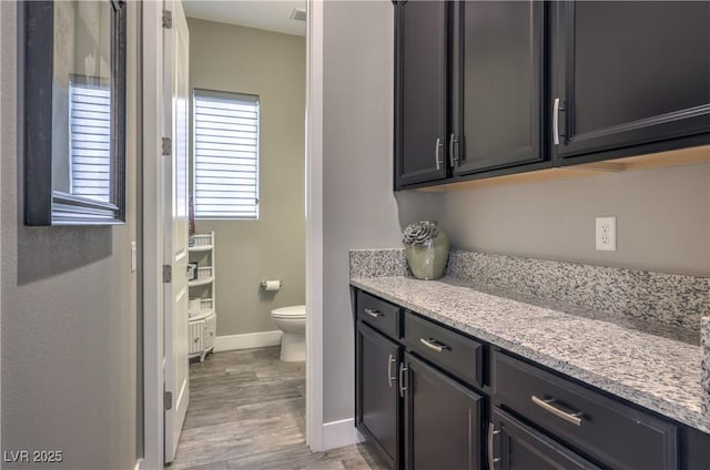 bathroom with hardwood / wood-style flooring, vanity, and toilet