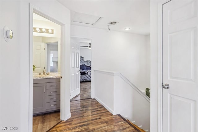 interior space featuring sink and hardwood / wood-style flooring