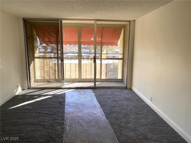 carpeted spare room with expansive windows and a textured ceiling