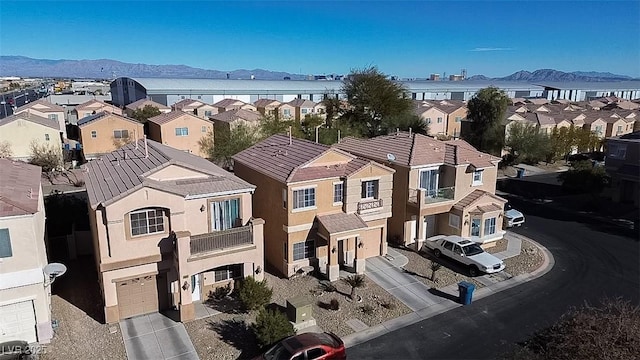 drone / aerial view with a mountain view