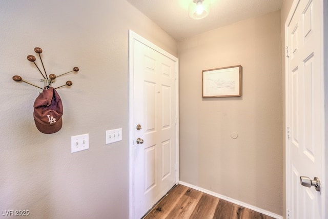 doorway with wood-type flooring