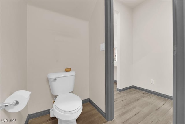 bathroom with hardwood / wood-style flooring and toilet