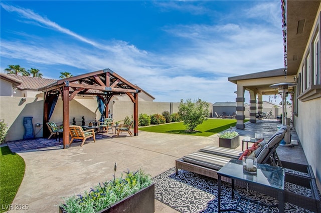 view of patio featuring a gazebo and an outdoor hangout area