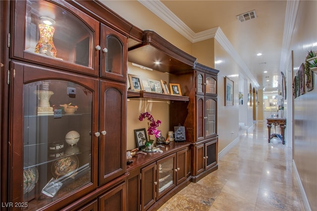 corridor with crown molding