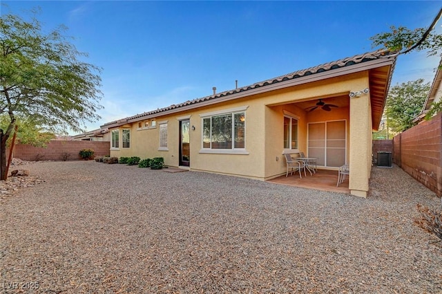 rear view of house featuring a patio area and ceiling fan