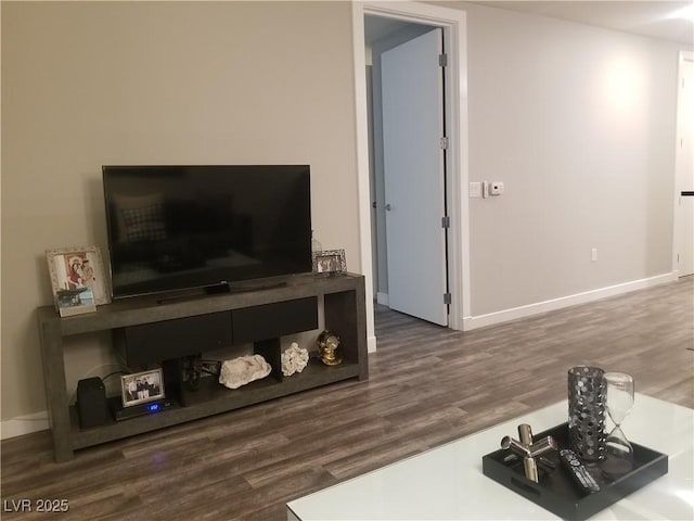 living room featuring dark wood-type flooring